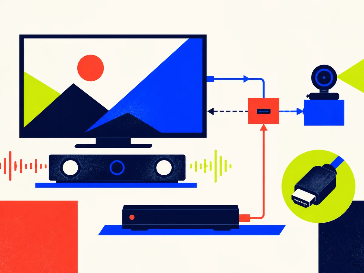 Ilustración editorial genérica para Micrófono USB o headset para llamadas y podcast