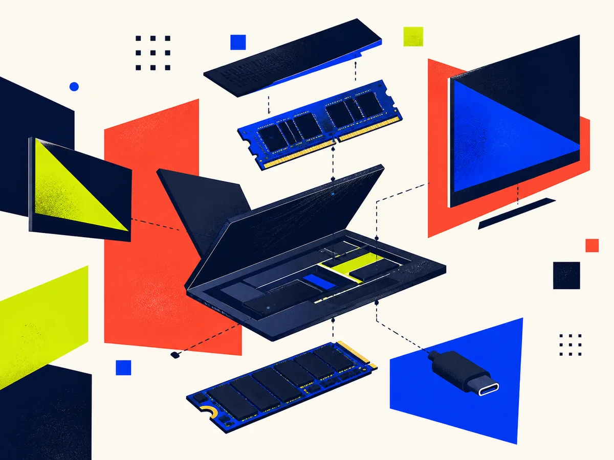 Ilustración editorial genérica para SSD externo terminado o caja NVMe: qué compensa más